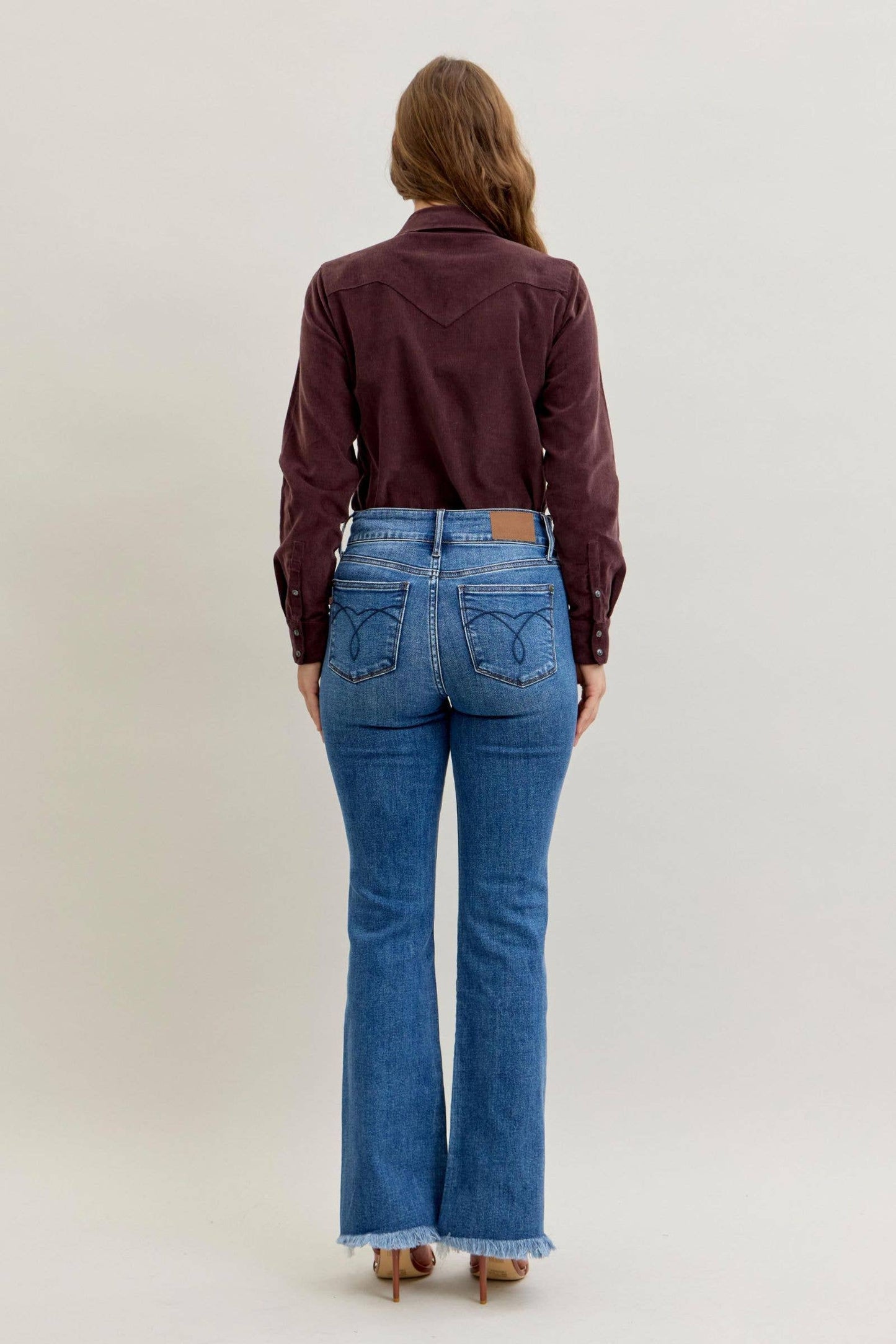 Judy Blue High Waist Double Button Fray Hem Bootcut, 32” Inseam