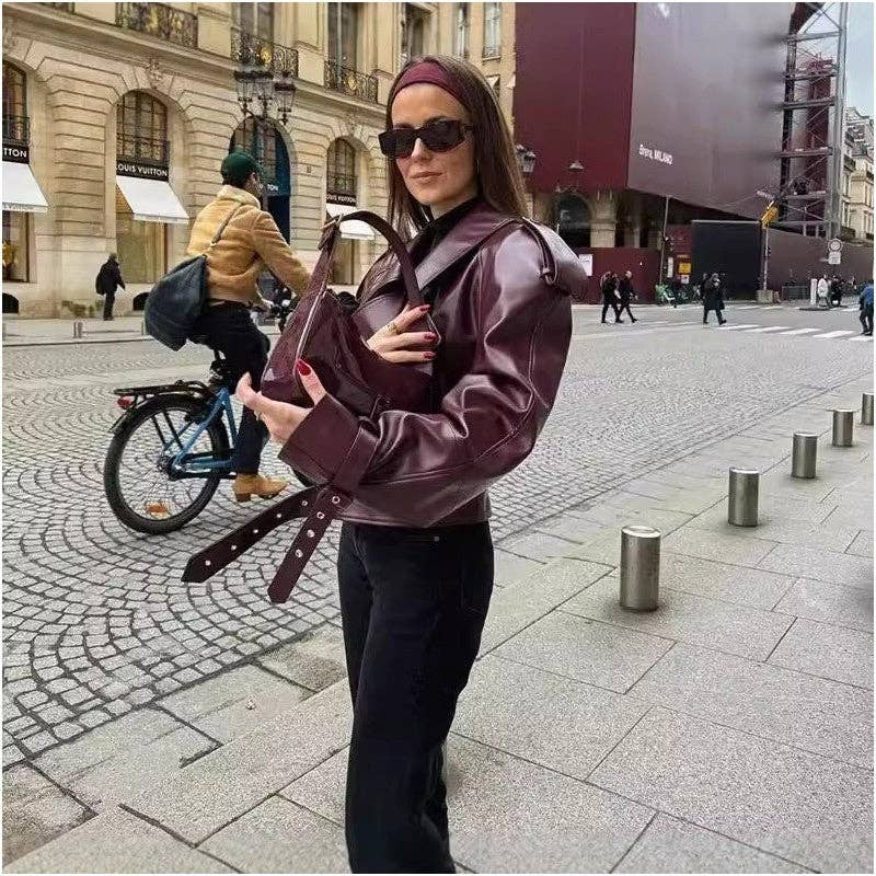 Retro Collar Leather Biker Jacket