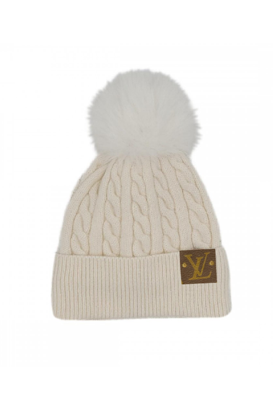 🧶 Upcycled Cable Knit Pom Beanie – Ivory