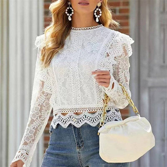 🤍 White Lace Long Sleeve Blouse