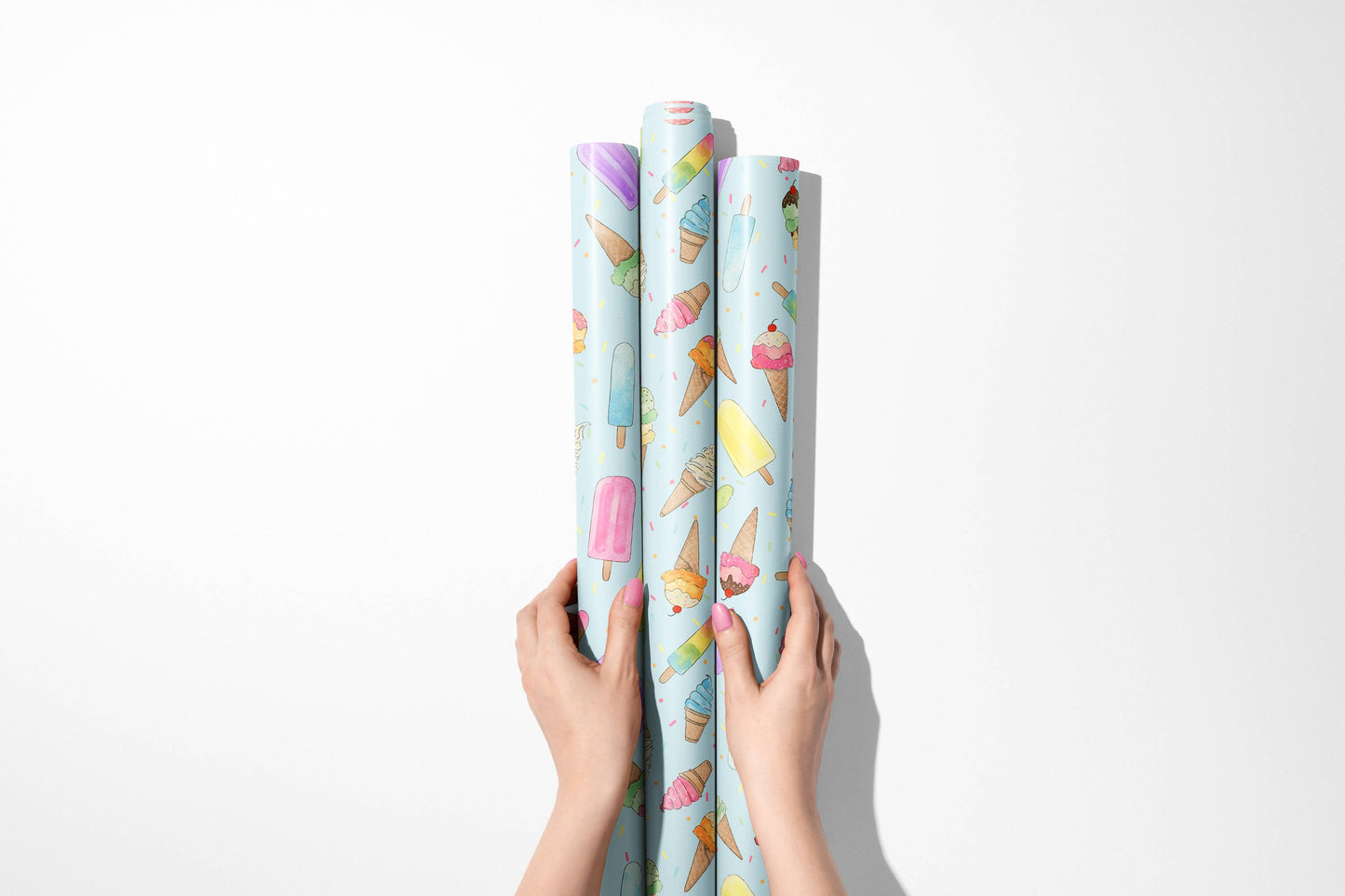 🍦 Ice Cream Wrapping Paper – 3 Sheet Set