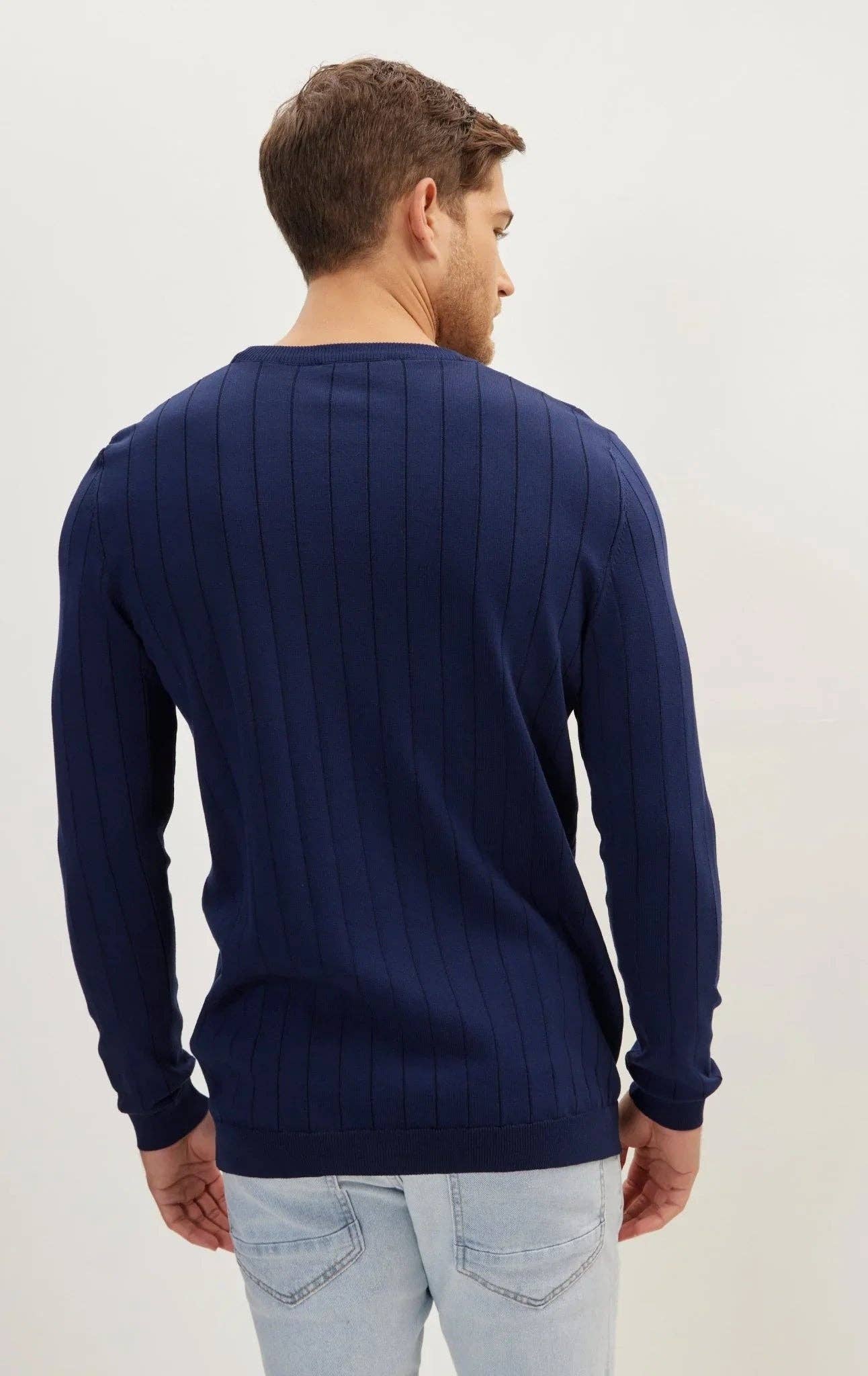 Men's Slip-Stitch Crew Neck Long Sleeve Sweater - Navy