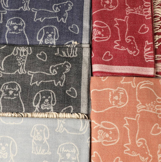 Reversible Puppy Print Cashmere Feel Shawl Scarf