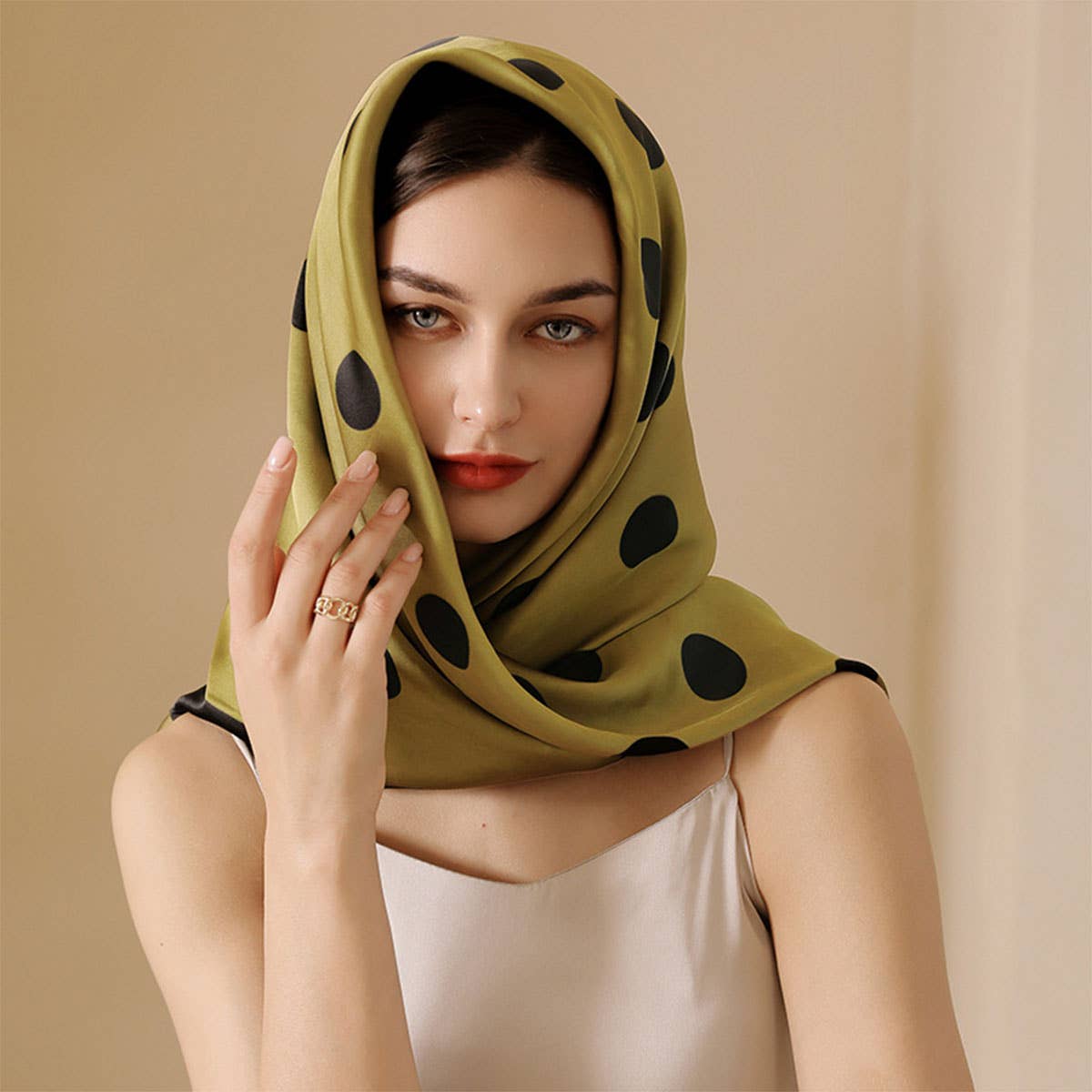 Women’s 35" Polka Dot Silky Wrap Neck Scarf_CWASC0207