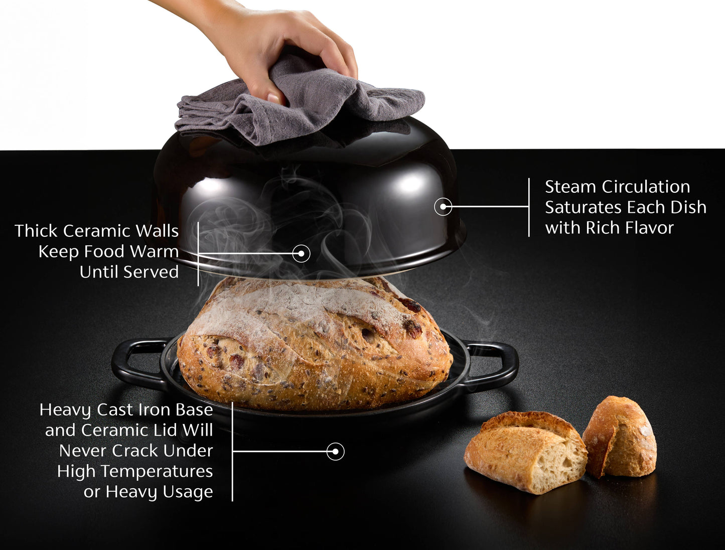 Kook Enameled Cast Iron Bread Oven, Black