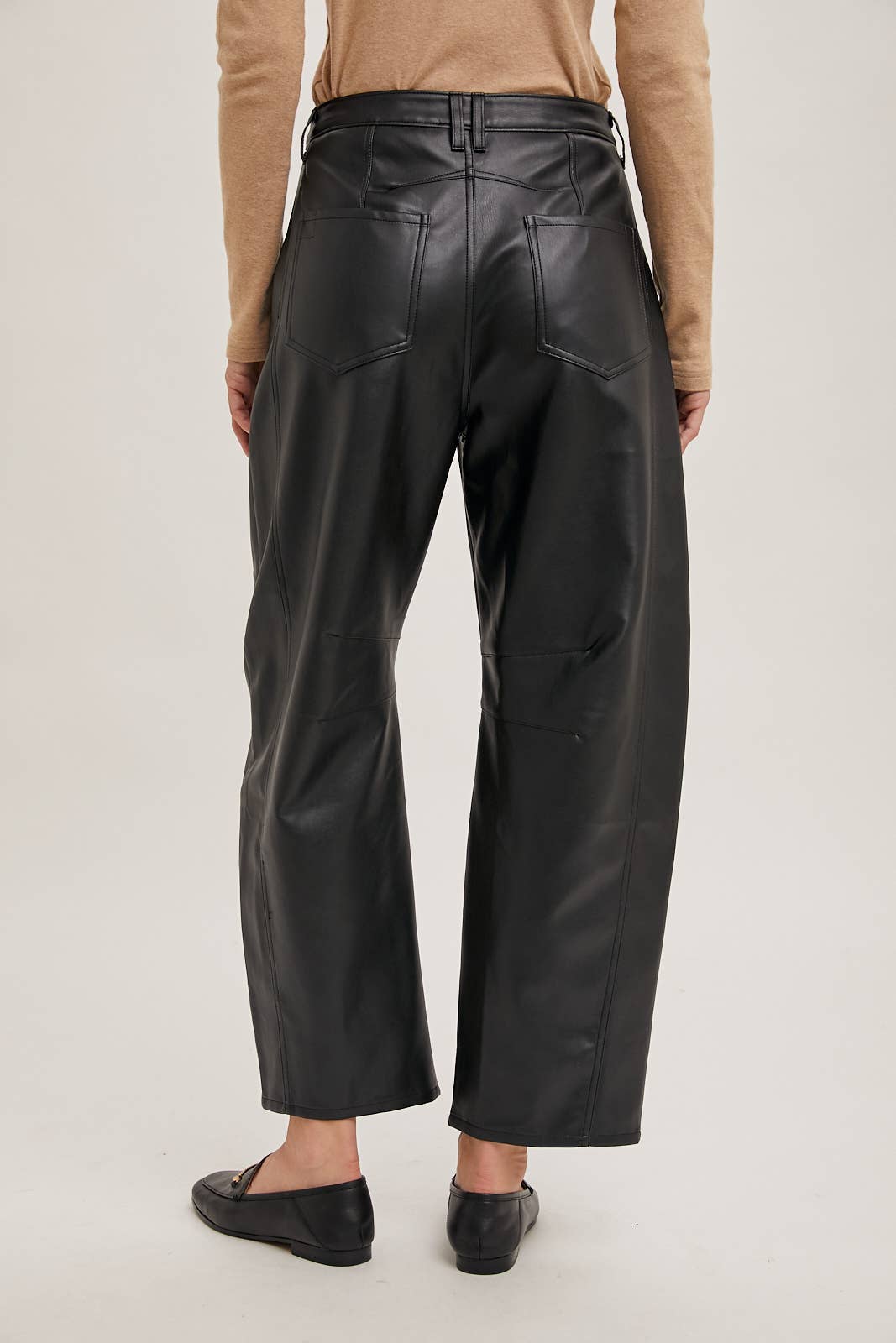 VEGAN LEATHER BARREL PANTS
