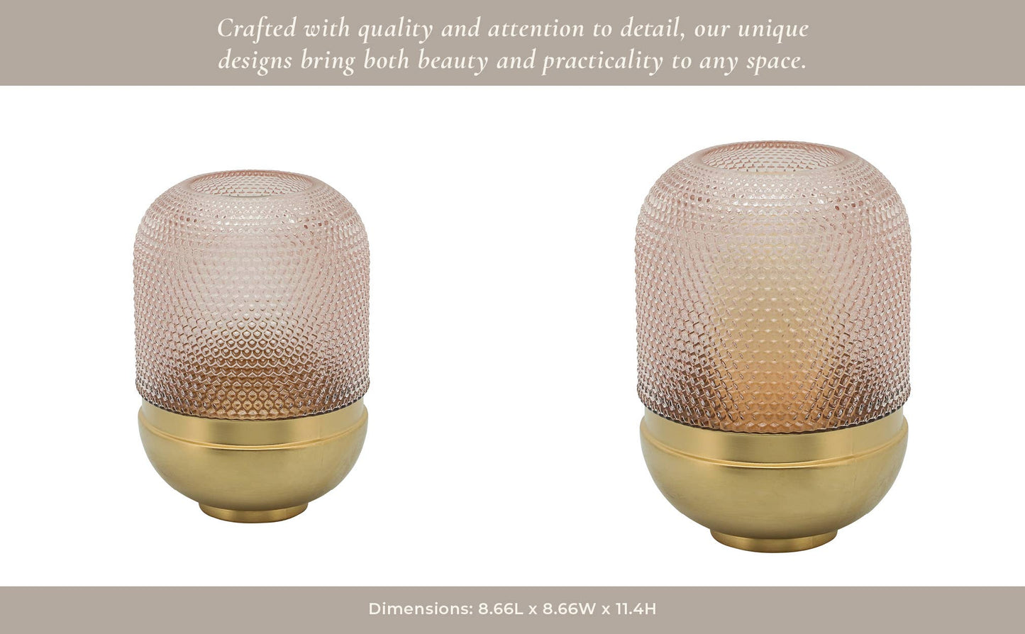 Decorative Vase - Pink/Gold Glass Metal Textured Dots, 11 in