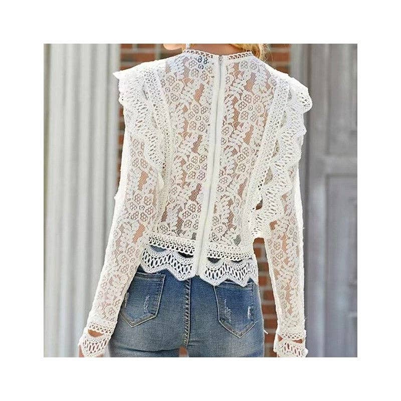 🤍 White Lace Long Sleeve Blouse