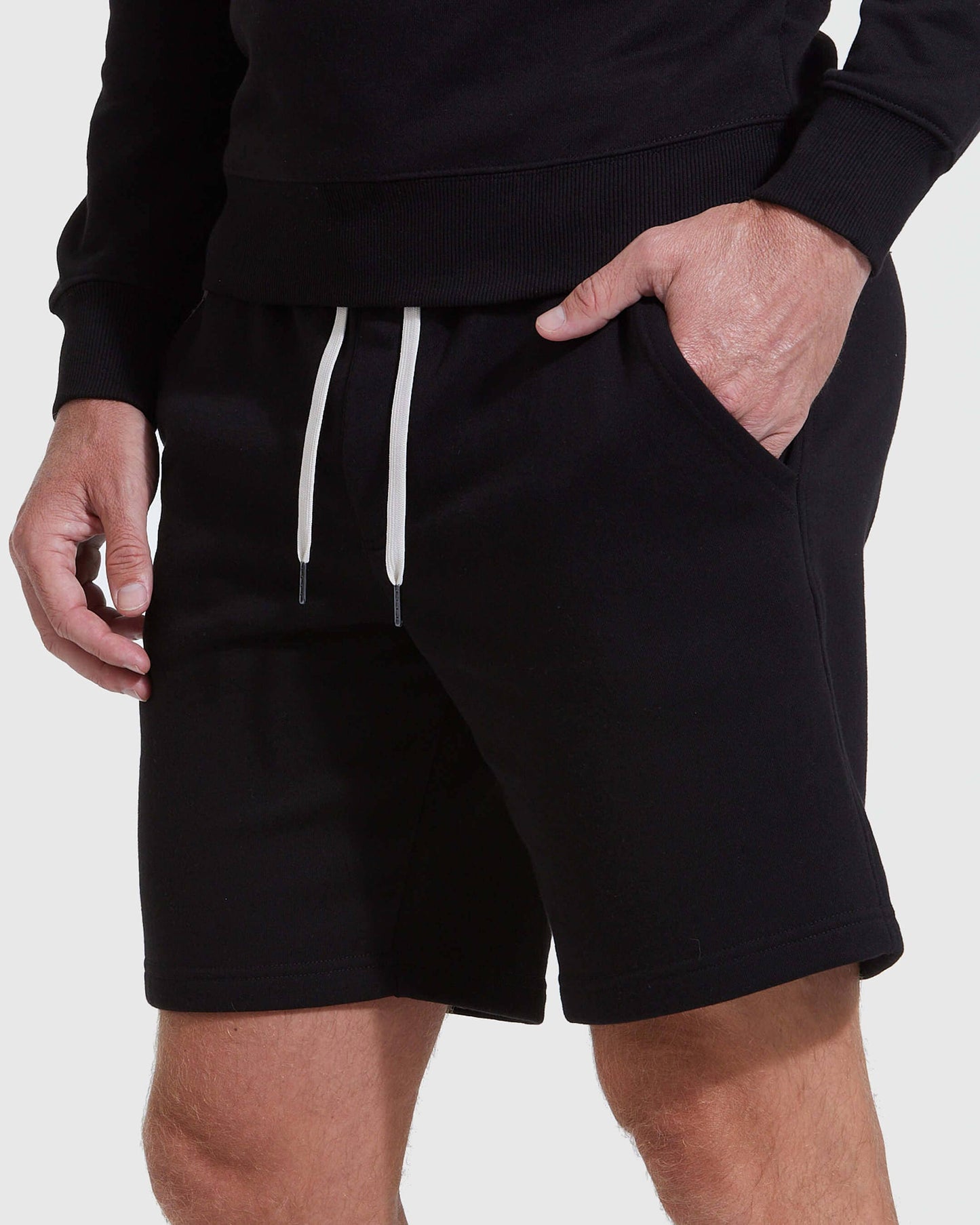 Men’s Black Fleece French Terry Shorts – Comfort Fit Athletic Lounge Shorts with Pockets
