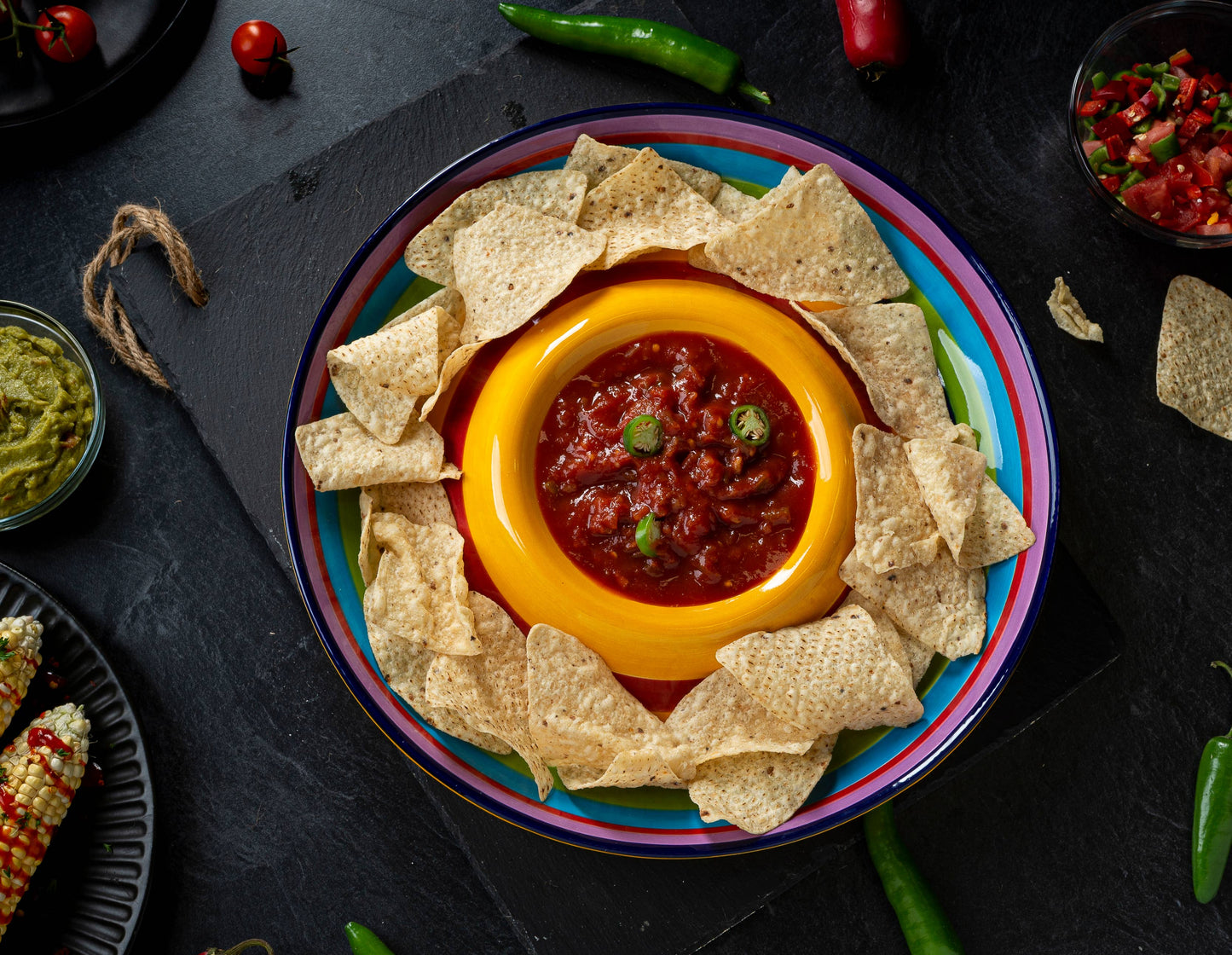 Kook Tinga Chip and Dip Serving Platter, Multicolor, 13 Inch