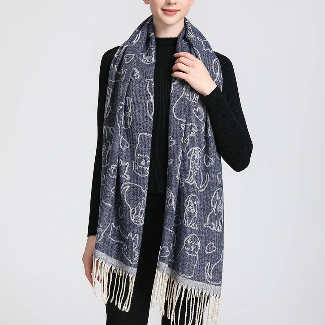 Reversible Puppy Print Cashmere Feel Shawl Scarf