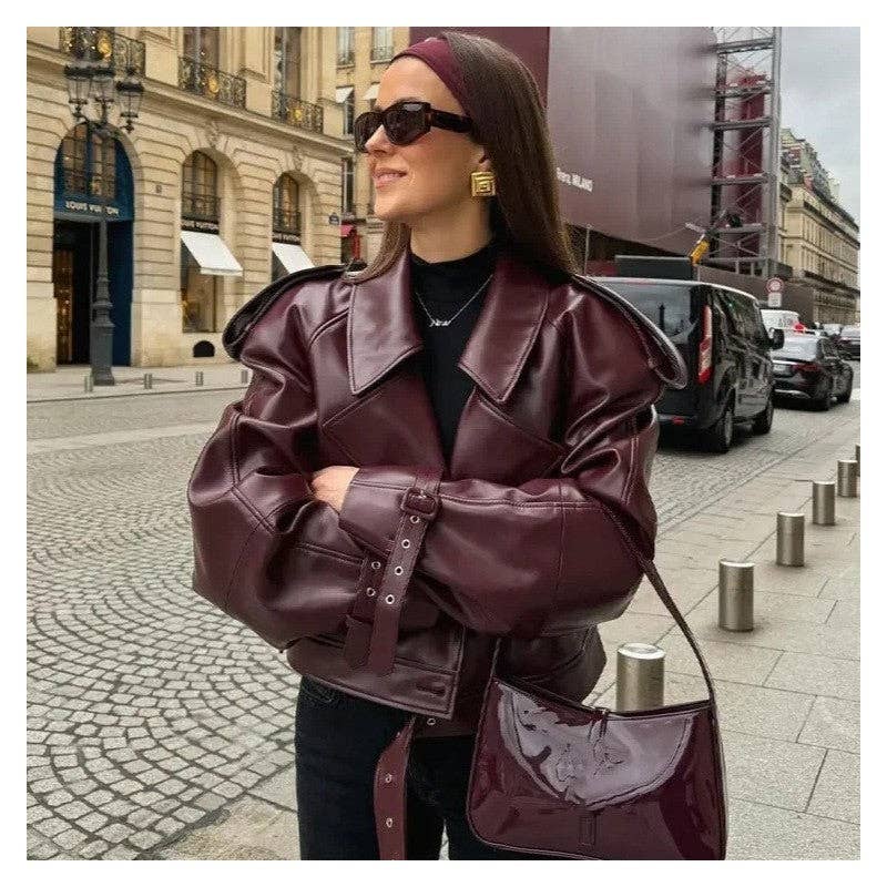 Retro Collar Leather Biker Jacket