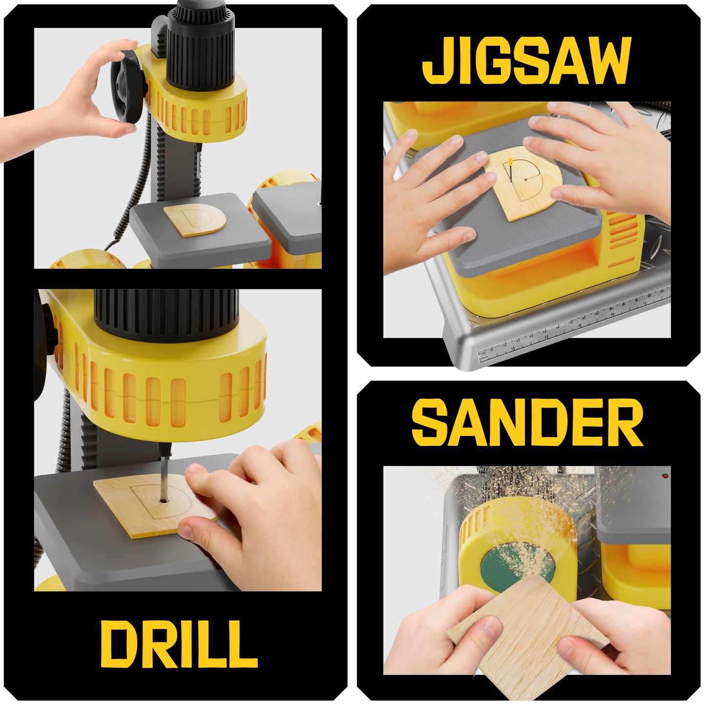 3-in-1 Woodworking Station for Kids Real Construction Tools