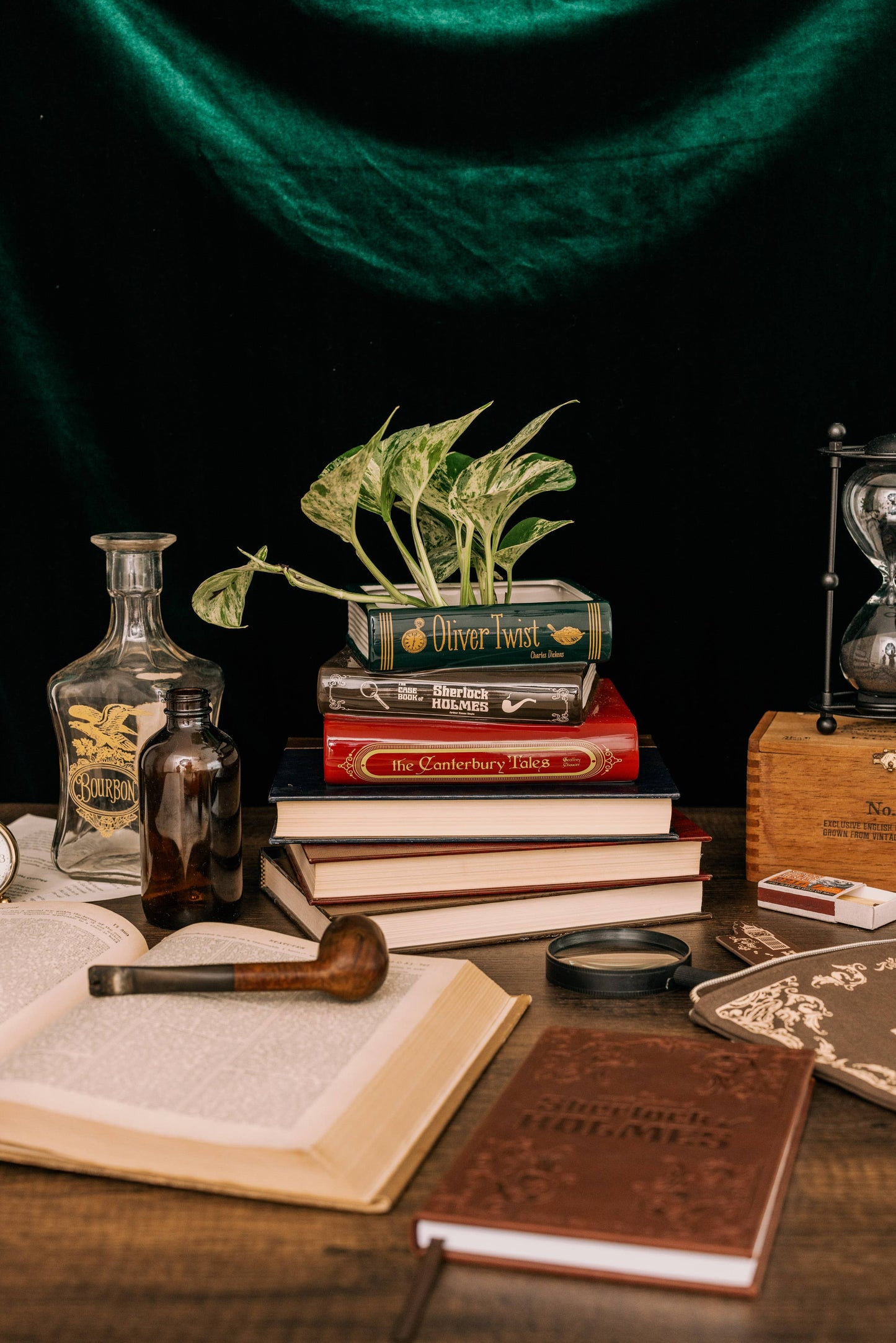 Stacked Book Planter – Sherlock Holmes Literary Ceramic Planter for Book Lovers