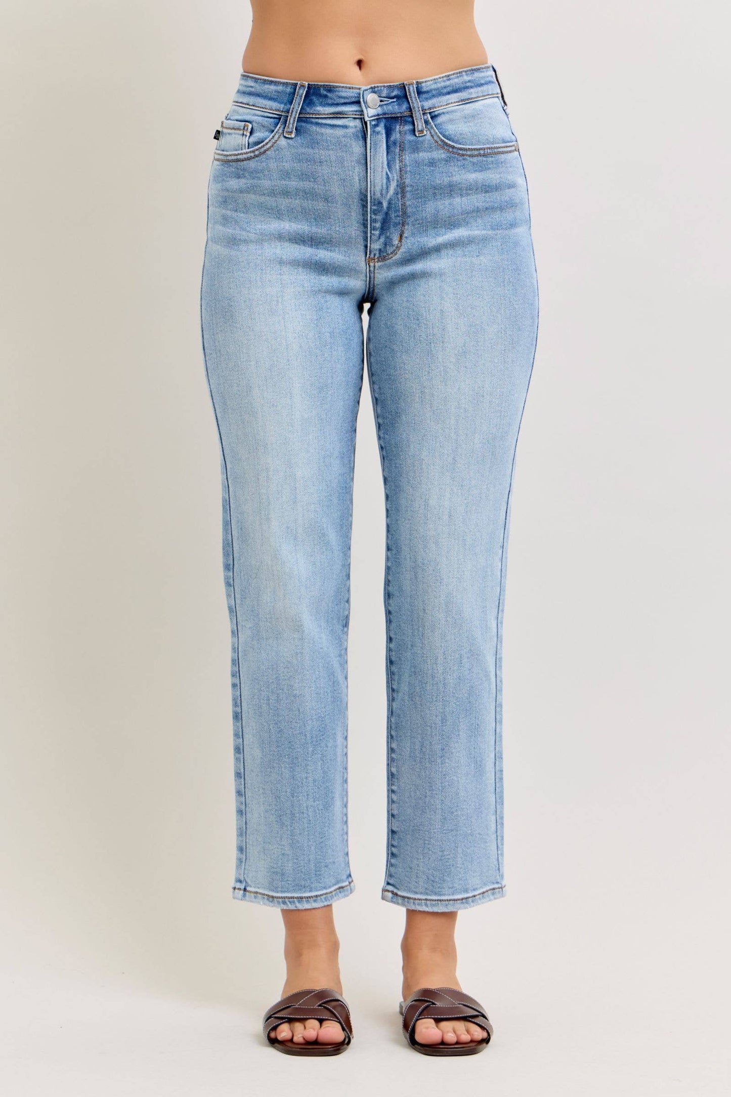 Judy Blue High Waist Classic Light Wash Ankle Straight Jeans, Inseam 28"
