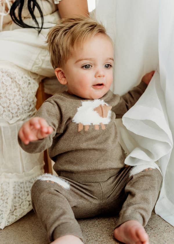 Sheep Jacquard Knit Baby Pullover & Pant SET Organic Cotton