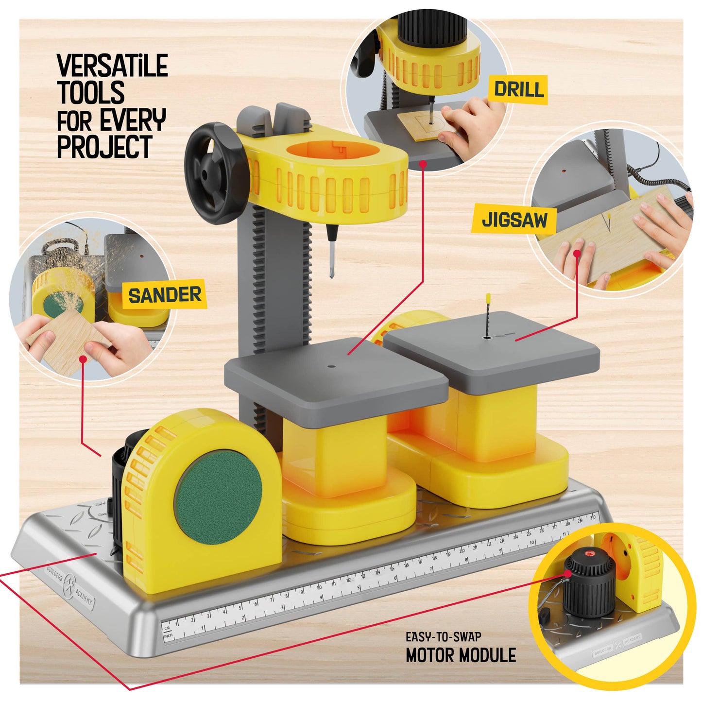 3-in-1 Woodworking Station for Kids Real Construction Tools