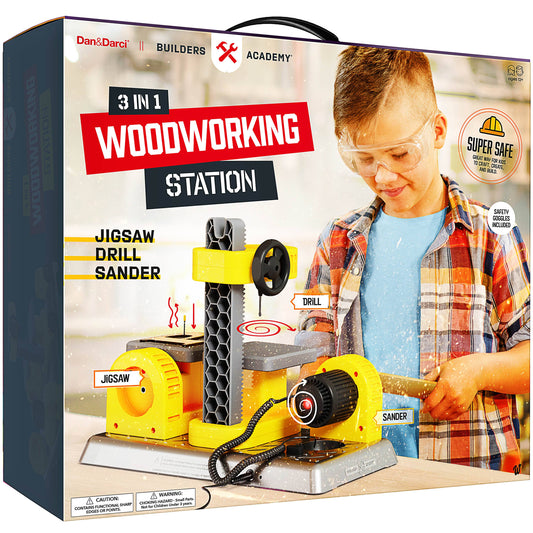 3-in-1 Woodworking Station for Kids Real Construction Tools