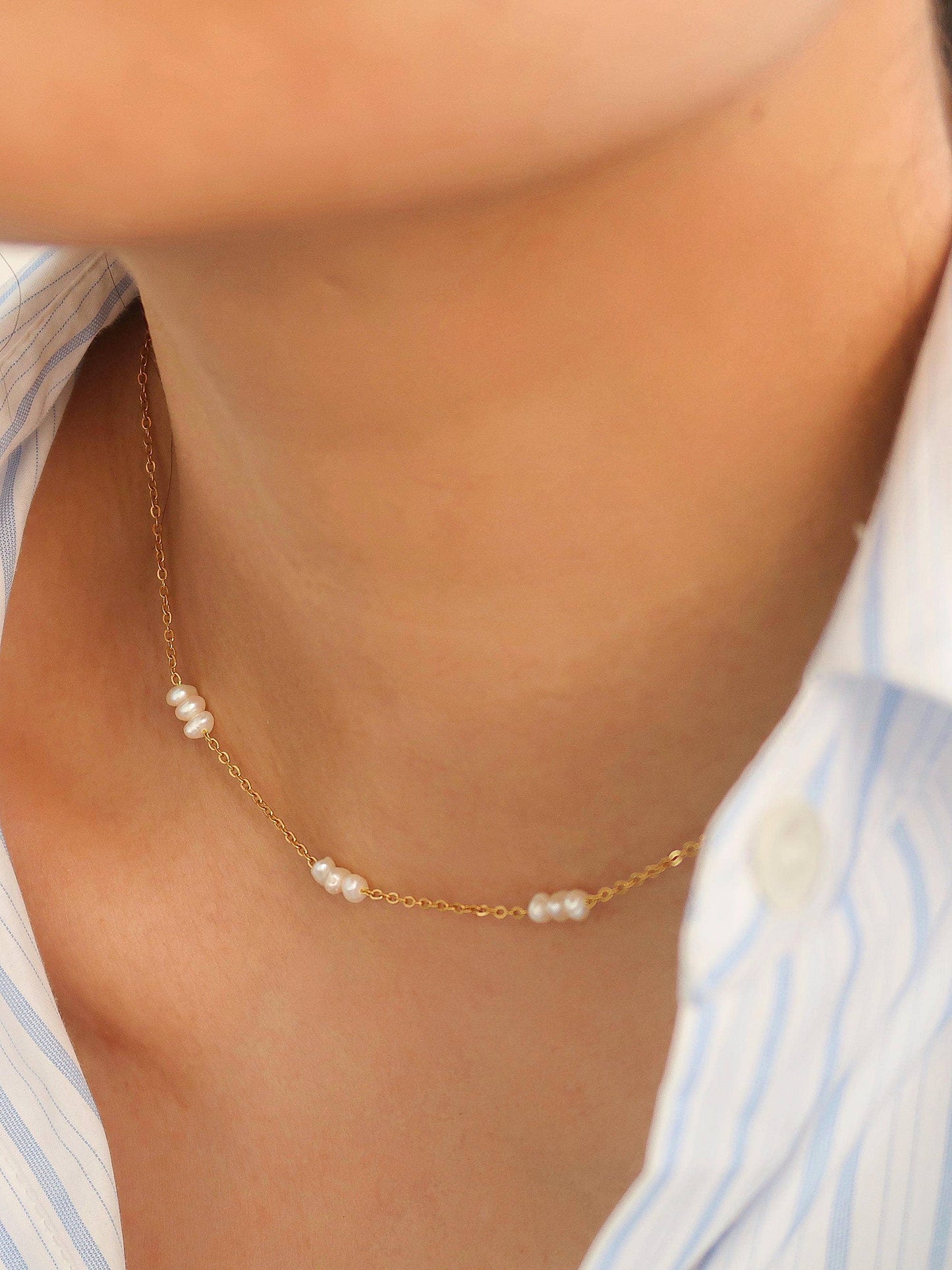 18K Gold Petite Pearl Choker – Non-Tarnish & Water Resistant