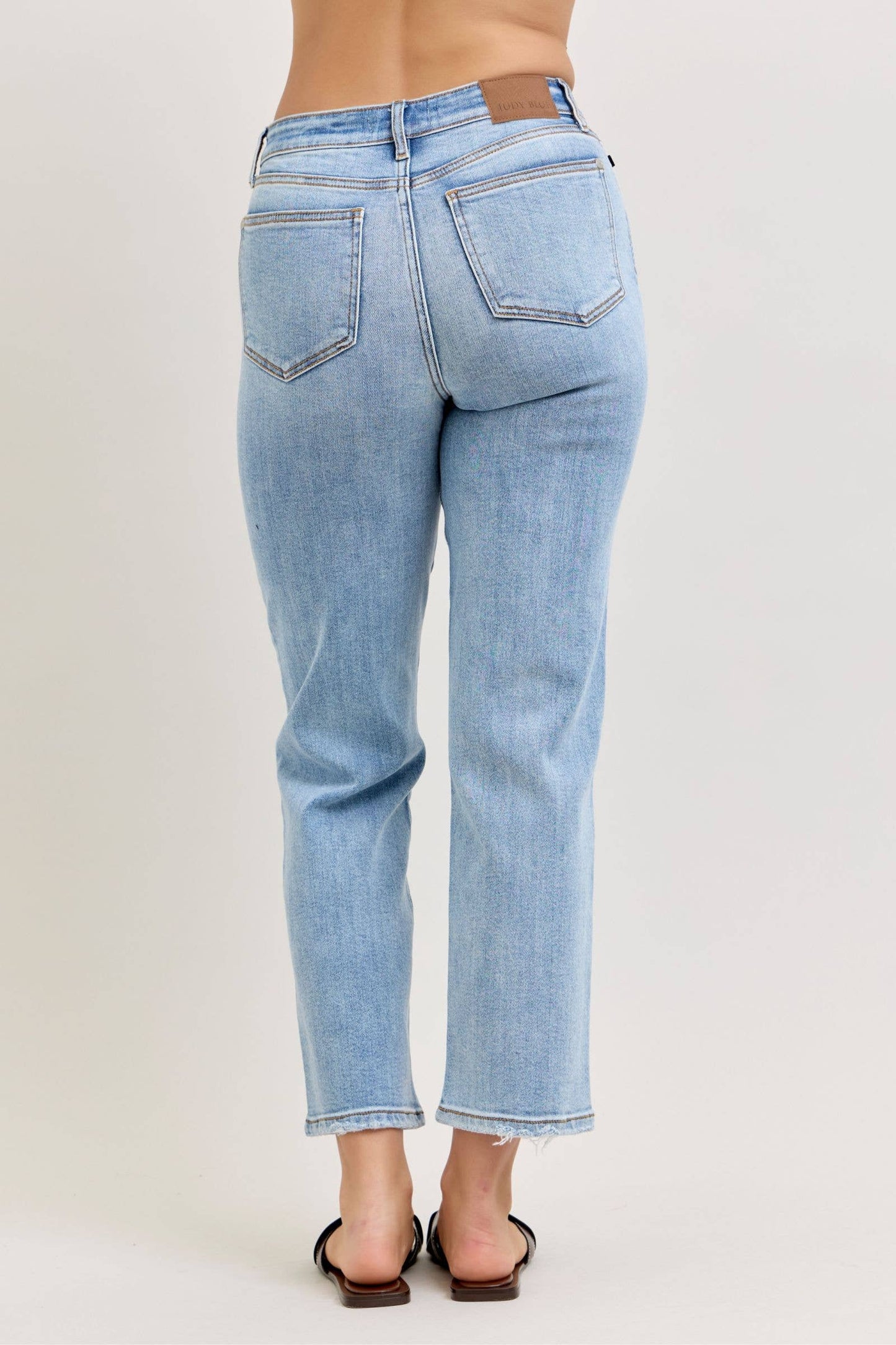 Judy Blue High Waist Classic Light Wash Ankle Straight Jeans, Inseam 28"