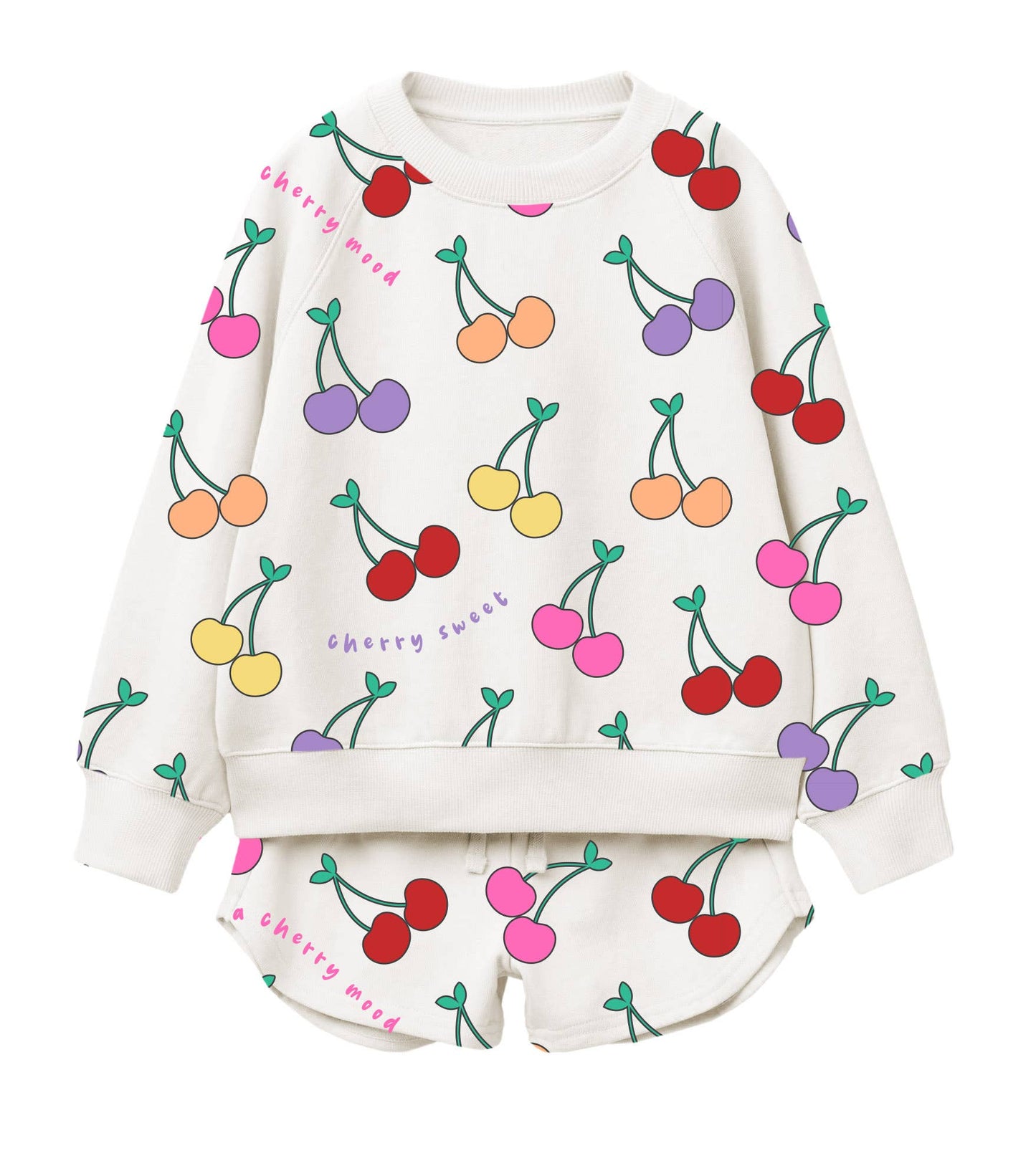 Girls’ Cherry Print Sweatshirt & Matching Shorts Set