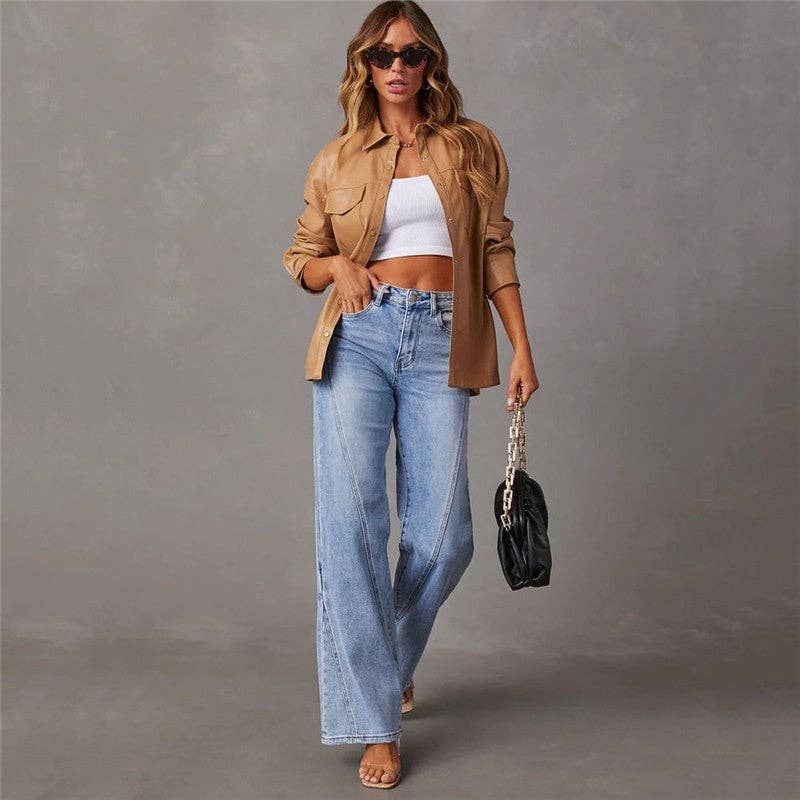 High-Waisted Wide-Leg Stretch Jeans