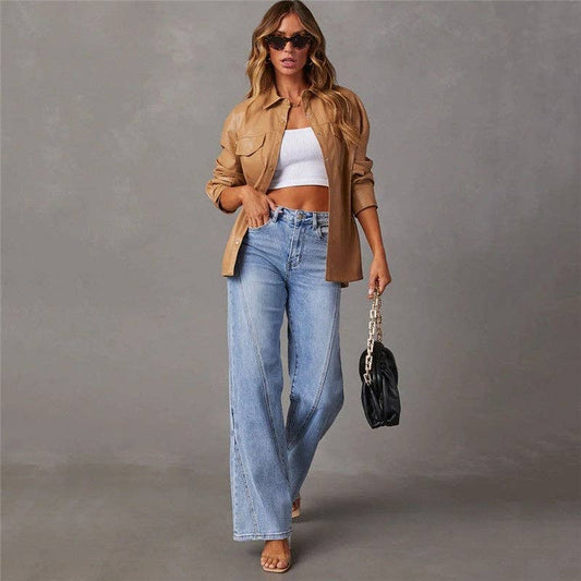 High-Waisted Wide-Leg Stretch Jeans