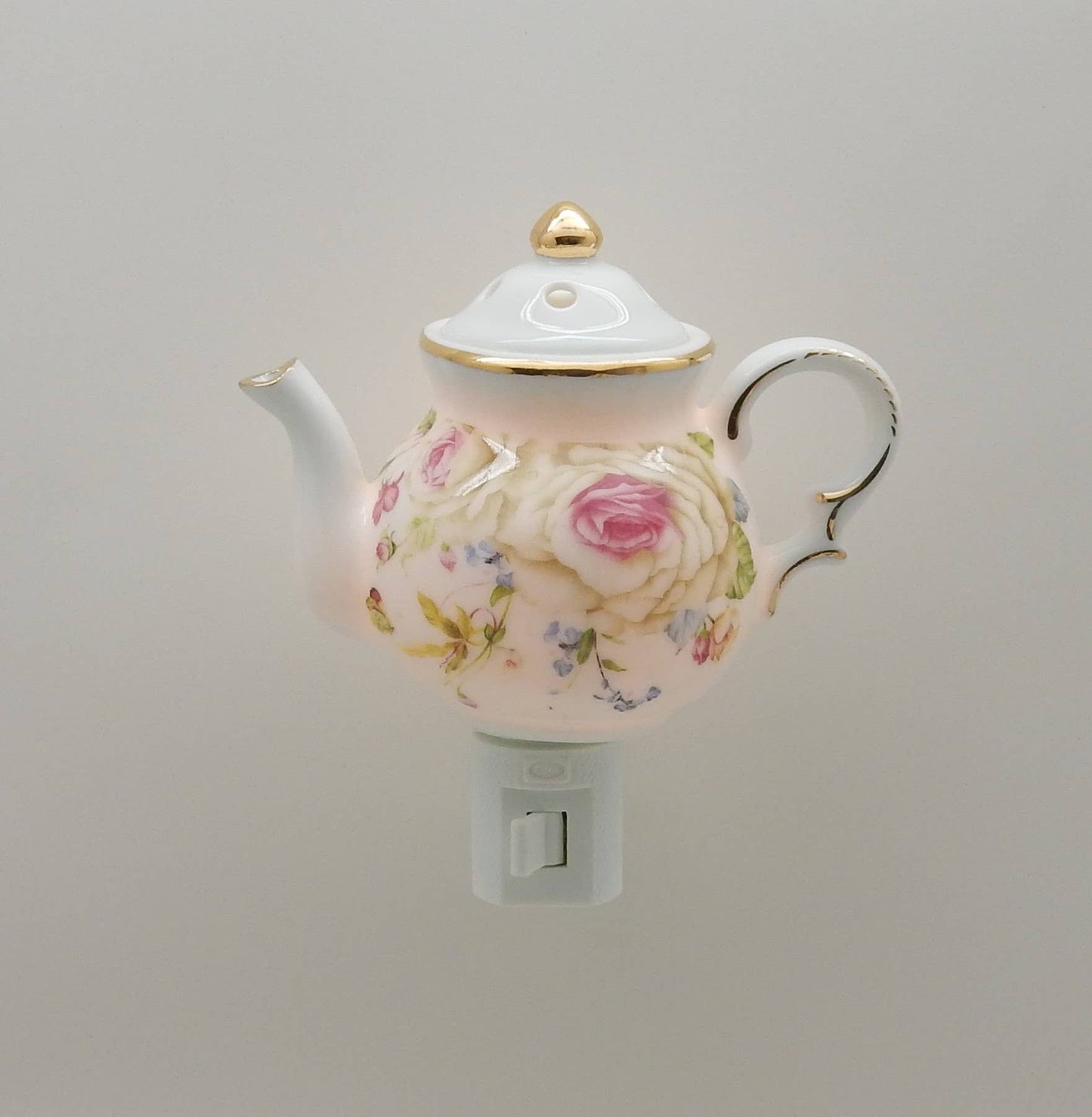 Night Light - White Roses Porcelain Teapot