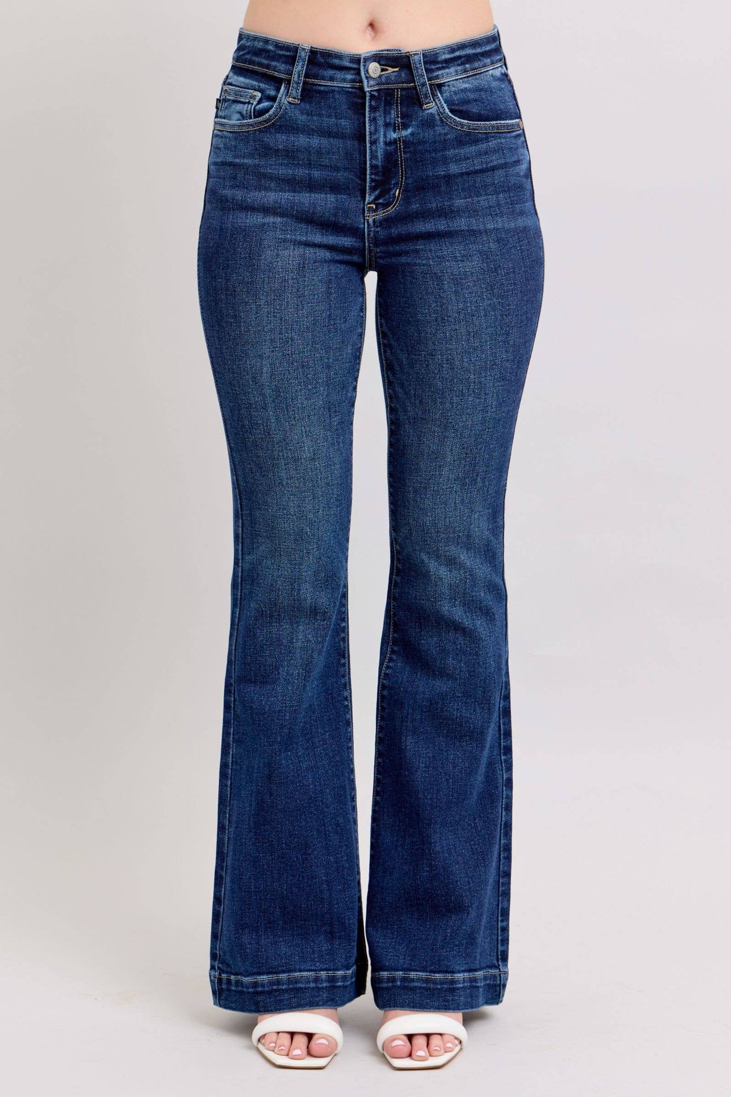 Judy Blue High Waist Dark Wash Trouser Flare: Inseam 33.5”