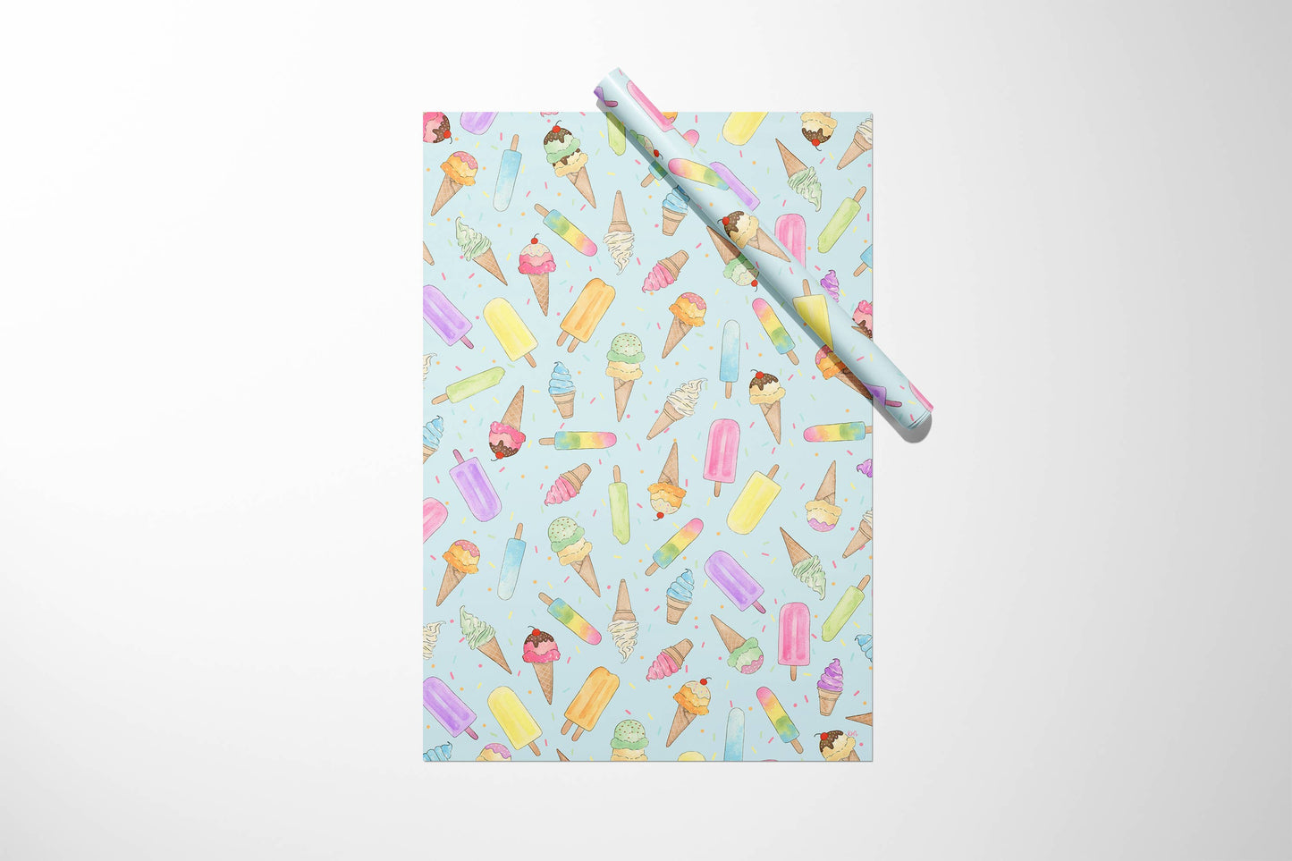 🍦 Ice Cream Wrapping Paper – 3 Sheet Set