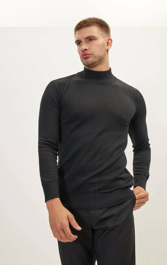 Men's Mock-Neck Relaxed Sweater - Black