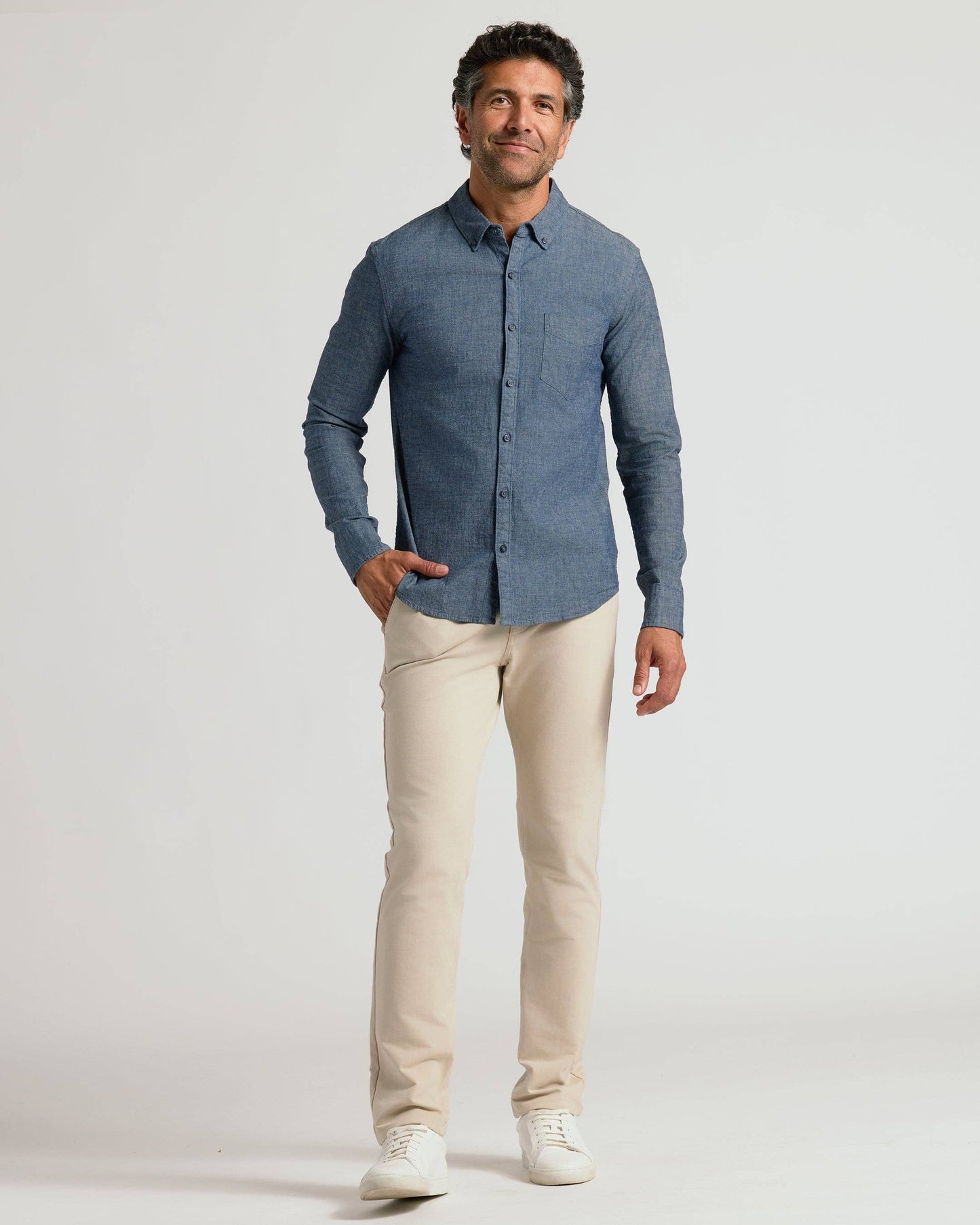 Men's Medium Indigo Wash Long Sleeve Chambray Shirt