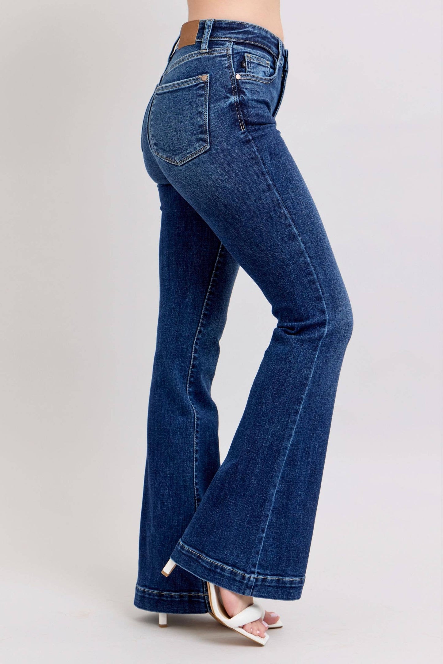 Judy Blue High Waist Dark Wash Trouser Flare: Inseam 33.5”
