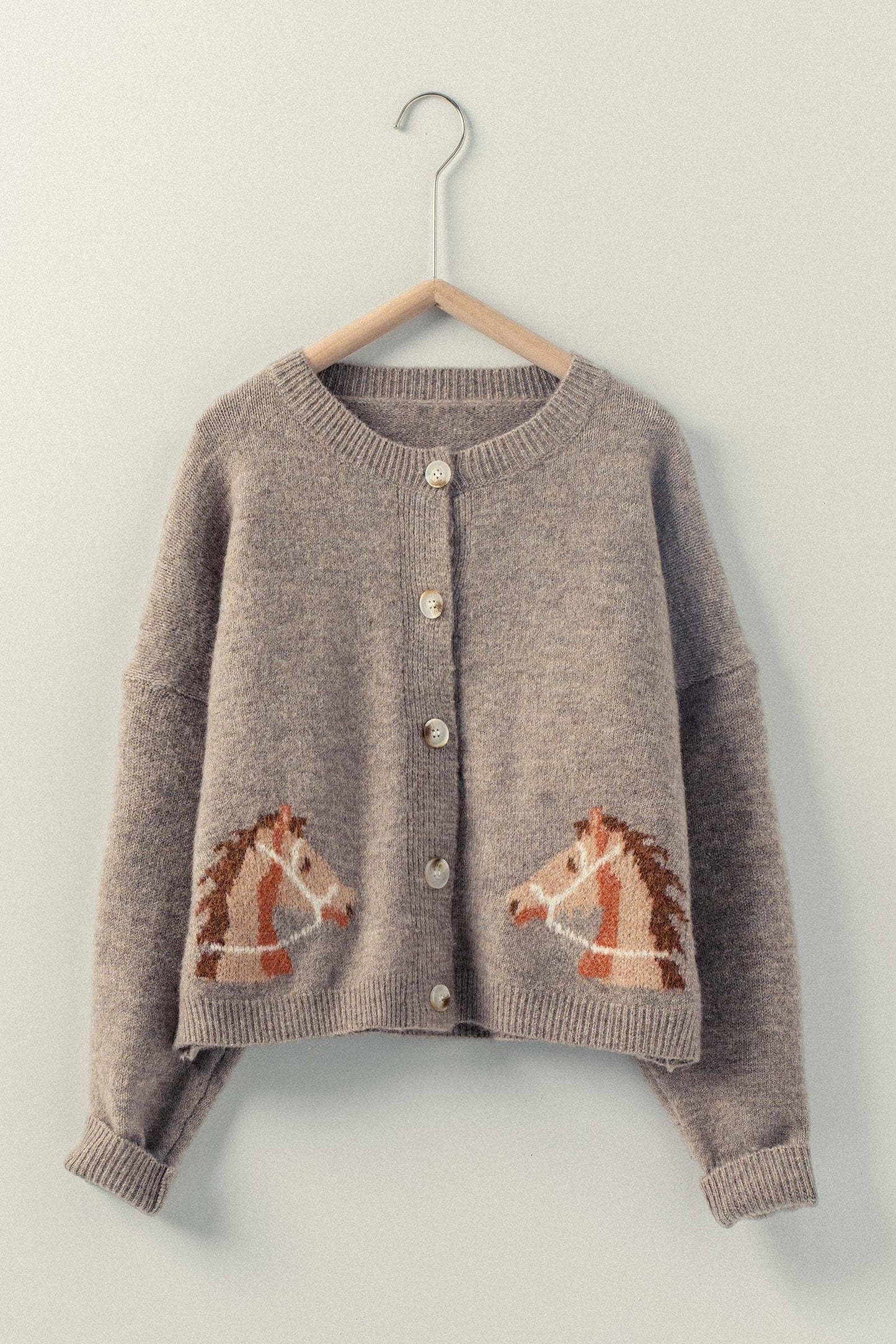 Western Horse Graphic Ribbed Trim Crew Neck Cardigan